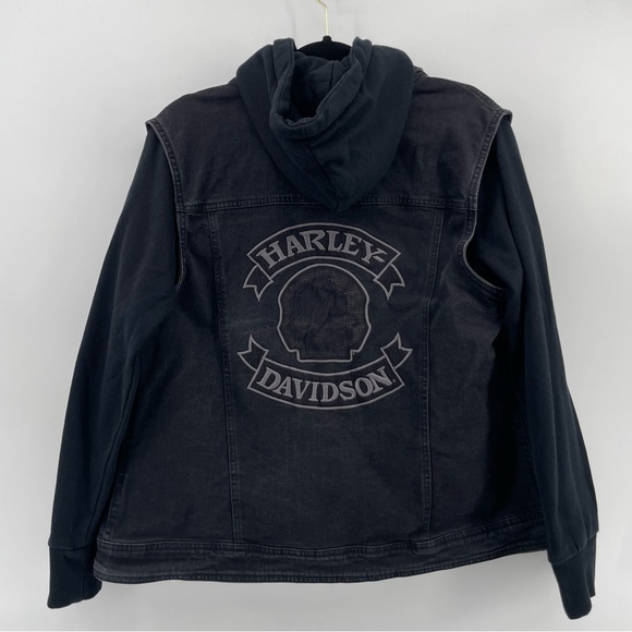 Harley Davidson Women’s Denim Vest & Zip Front Hoodie Combo Black Willie G L - Picture 6 of 13